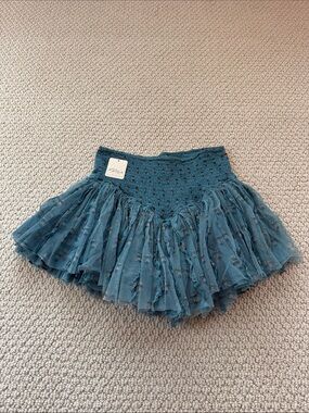 Blue Ruffle Mini Skirt with Built-in Shorts